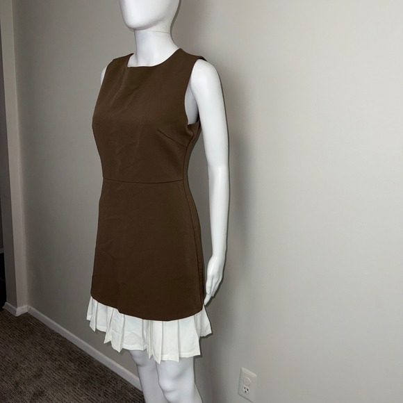 Commense Sleeveless Mini Dress Light Brown Fit Flare Pleated‎ Skirt Party S - Picture 8 of 11